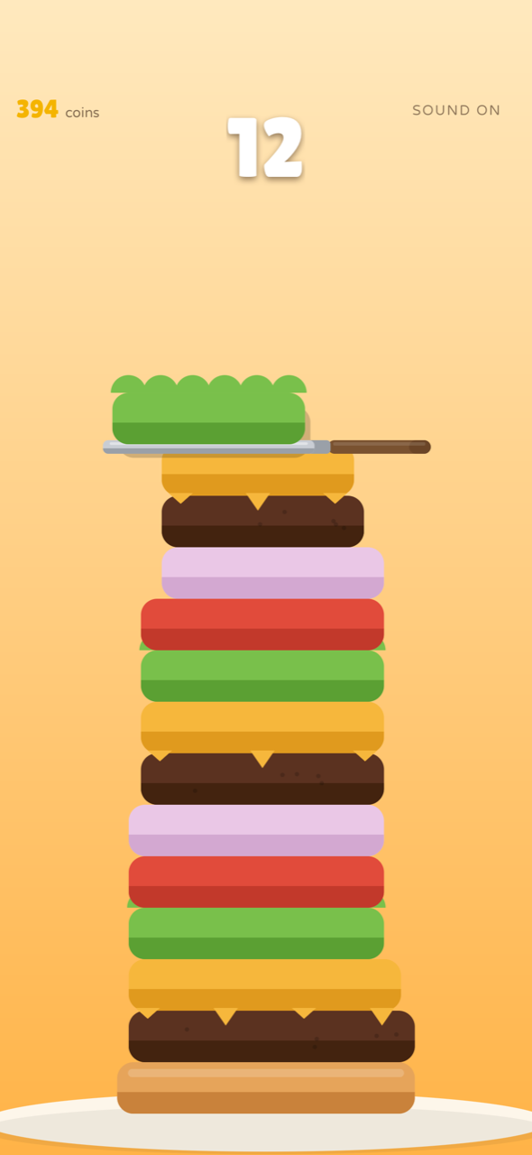 Gameplay — a twelve-layer tower mid-stack
