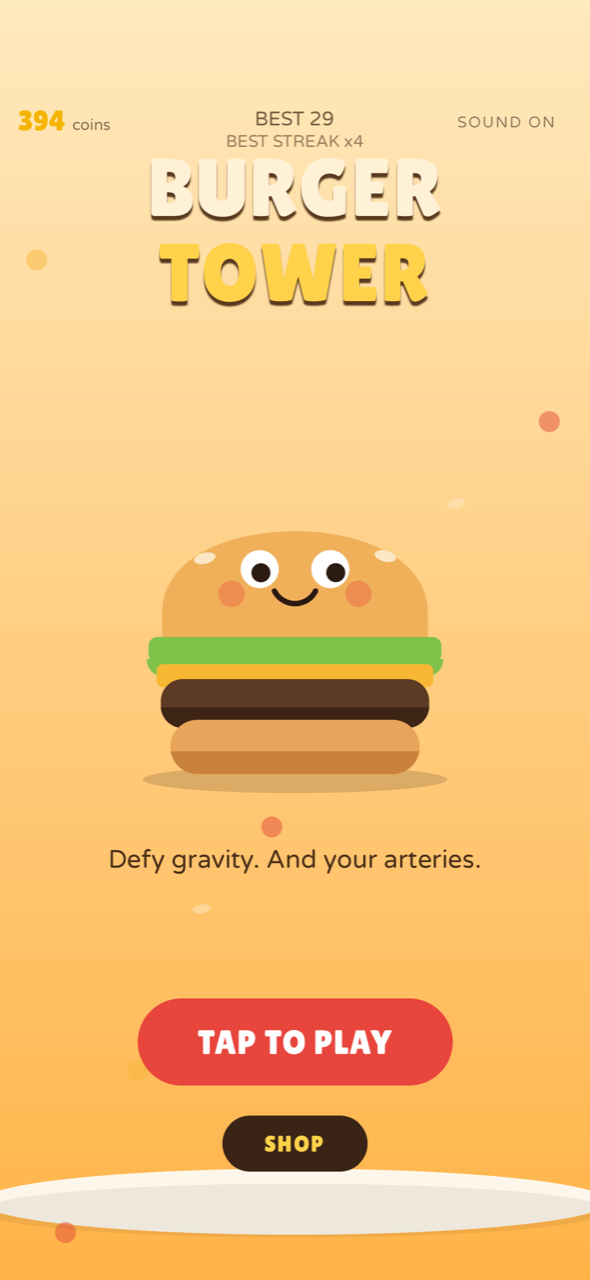 Burger Tower title screen — defy gravity, and your arteries